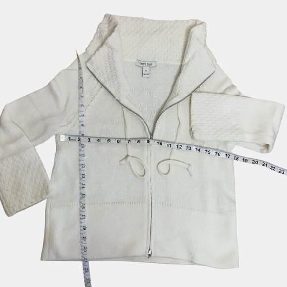 WHBM White Textured Knit Zip Sweater M Quiet Luxury Cozy Capsule Neutral Chic - Picture 3 of 7